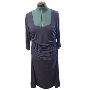 Kiyonna Dress Women 1X Royal Blue Jersey Stretch Ruched Elbow Sleeve 14-16